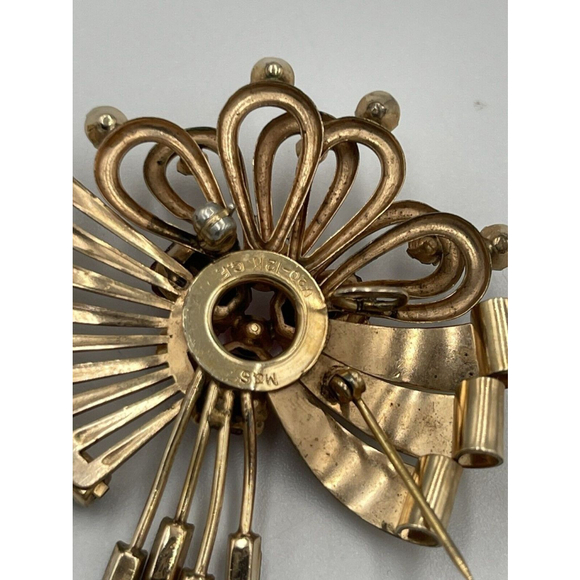 M&S 1/20 12K G.F Clear & Pink Rhinestone VTG 1950s Prong Set Brooch Pendant - Picture 6 of 9